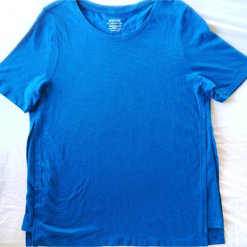Chico's The Ultimate Tee Shirt Cotton Size 2 Blue